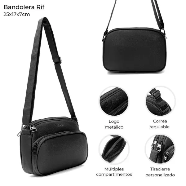 Bandolera Rif// NEGRO / 3 cierres cod: 39869