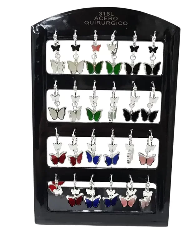788C argollitas mariposas colores varios EL PAR